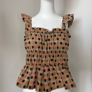 Eva Franco Pink Brown and Black Checkered Top
